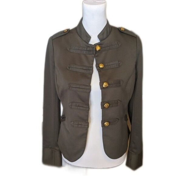 The Limited olive green military style jacket, shoulder pads, gold buttons XS - Picture 4 of 7